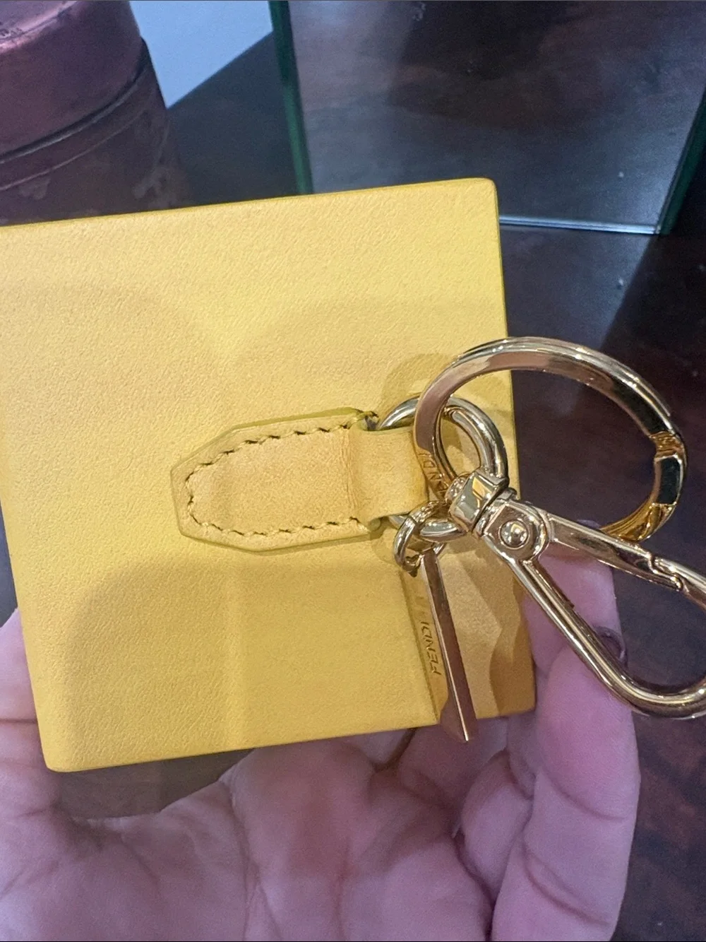 Fendi Yellow Leather Key & Card Holder with Gold-Tone Clip